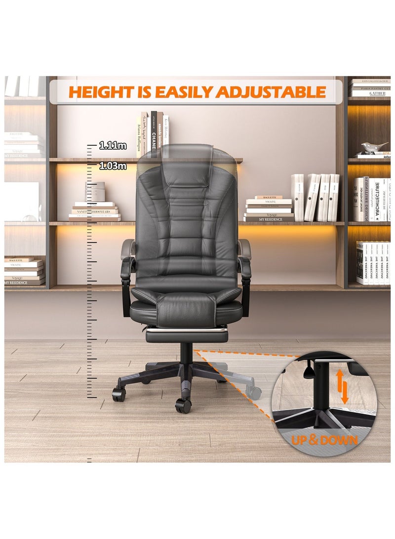 Castlery Ergonomic Office Chair, 90°-135° Reclining, Adjustable Height & 360° Swivel, High Back Executive Computer Desk Chair with Lumbar Support & Footrest, High-Density Foam（Black） - Image 5